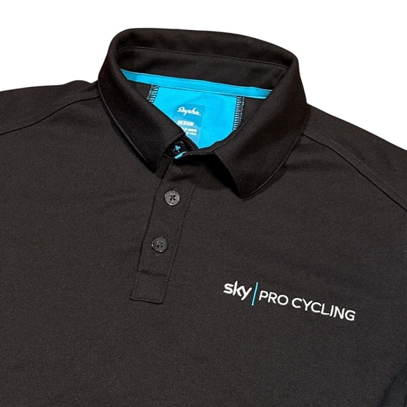 Rapha Sky Pro Cycling Team Black Pique Cycling Polo Shirt Black Mens Medium - Picture 3 of 9